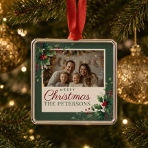 Botanische groene kerstboomornament met foto