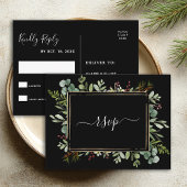 Botanische groene kerstbruiloft Black RSVP Uitnodiging Briefkaart