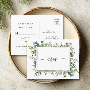 Botanische groene kerstbruiloft Groene RSVP Uitnodiging Briefkaart