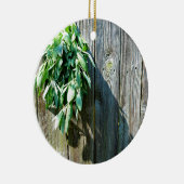 Botanische groene kruiden distressed houtnerf keramisch ornament (Rechts)