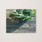 Botanische groene kruiden distressed houtnerf legpuzzel (Horizontaal)