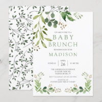 Botanische groene Leaf Baby Brunch Invitation