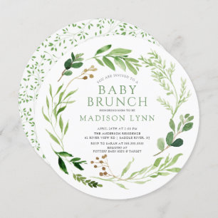 Botanische groene Leaf Baby Brunch Invitation Kaart