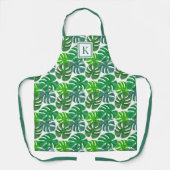 Botanische groene palmbladeren monogram schort (Voorkant)