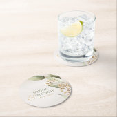 Botanische groene  rustige bruiloft monogram ronde kartonnen onderzetter (Insitu)