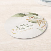 Botanische groene  rustige bruiloft monogram ronde kartonnen onderzetter (Gebogen)