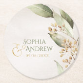 Botanische groene  rustige bruiloft monogram ronde kartonnen onderzetter (Voorkant)