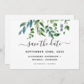 Botanische groene Waterverf van de olievlek Save The Date (Voorkant / Achterkant)