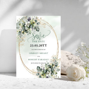 Botanische groene witte gouden Save The Date