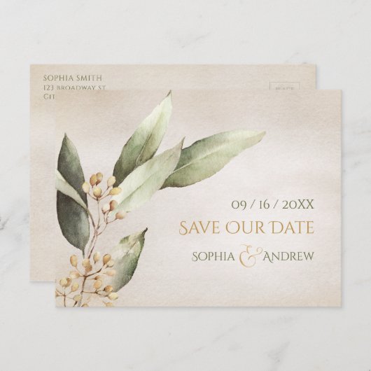 Botanische groenery , behalve de datum aankondigingskaart (Voorkant / Achterkant)