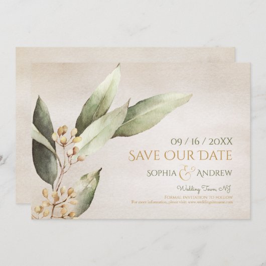 Botanische groenery , behalve de datum save the date (Voorkant / Achterkant)