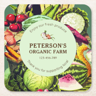 Botanische  Groenten Lokaal Boerenlabel Vierkante Kartonnen Onderzetter