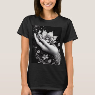 Botanische handetsing met vallende bloemblaadjes C T-shirt
