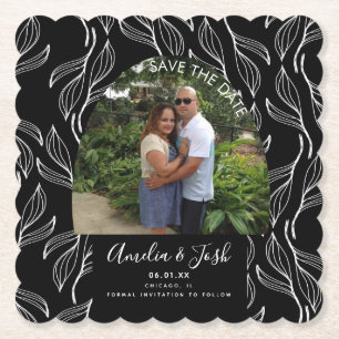 Botanische handgetekende blad save the date foto kartonnen onderzetters