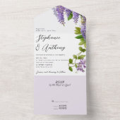 Botanische Hangende Paarse Wisteria Bruiloft All In One Uitnodiging (Binnen)
