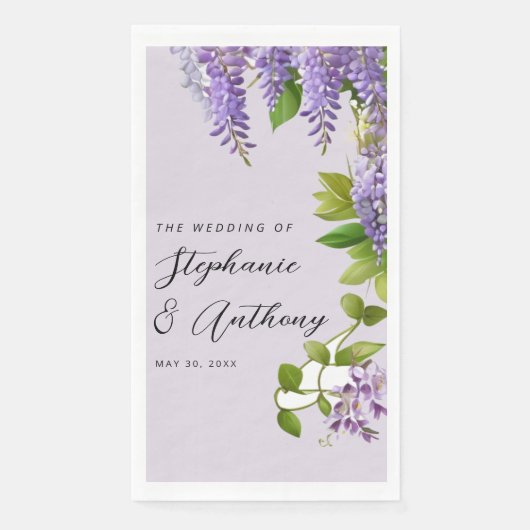Botanische Hangende Paarse Wisteria Bruiloft Servet (Voorkant)
