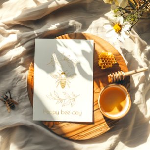 Botanische Happy Bee Day Folie Verjaardag Kaart