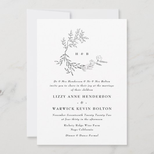 Botanische havermout monogram met kruiddenbinding kaart (Voorkant)