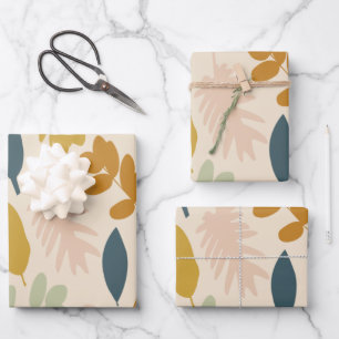 Botanische Herfst bloemen en bladeren Patroon Inpakpapier Vel