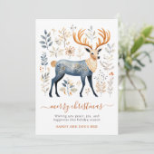 Botanische herten Blue Christmas Feestdagenkaart (Staand voorkant)