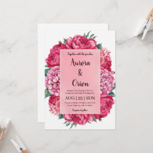 Botanische hete roze bloemen bruiloft uitnodiginge kaart