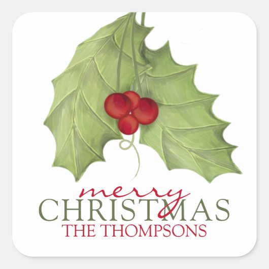 Botanische Holly Berries Gepiliseerd Greenery 1 Fo Vierkante Sticker (Voorkant)
