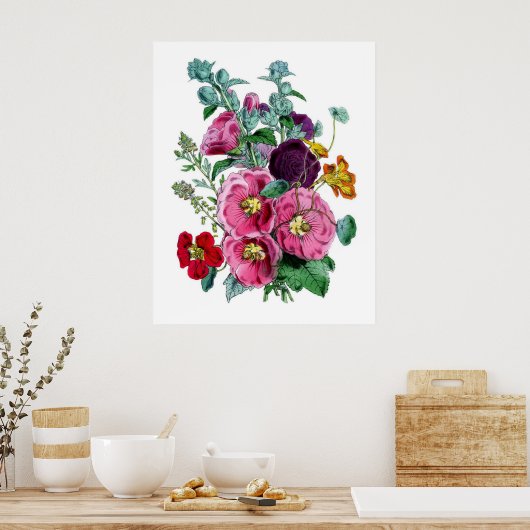  Botanische Hollyhocks Poster (Keuken)