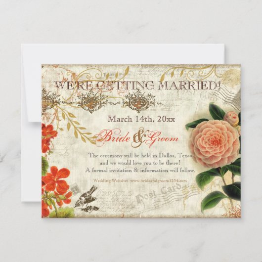 Botanische Hummingvogels Camellia Save the Date (Voorkant)