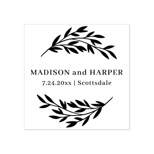 Botanische huwelijksnamen en datum 	rubberstempel (Afrduk)