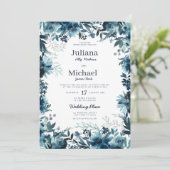 Botanische indigo waterverf bloemenbruiloft lijst kaart (Staand voorkant)