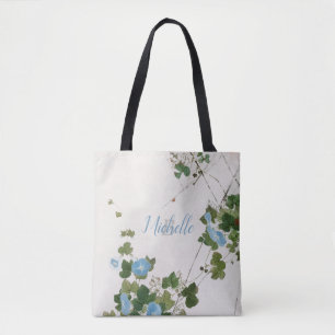 Botanische Japanse Waterverf blauwe ventilator Draagtas