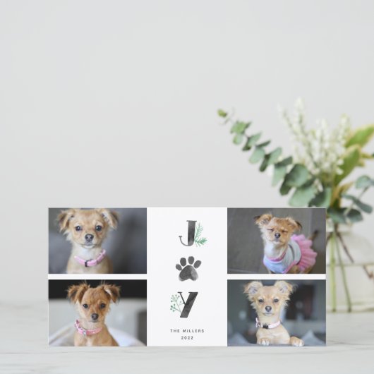 Botanische joy Paw-afdrukken | Fotocollage Pet 4 Feestdagenkaart (Staand voorkant)