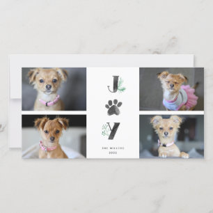 Botanische joy Paw-afdrukken Fotocollage Pet 4 Feestdagenkaart