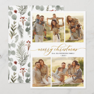 Botanische kalligrafie 4 Multi Photo Christmas Feestdagenkaart