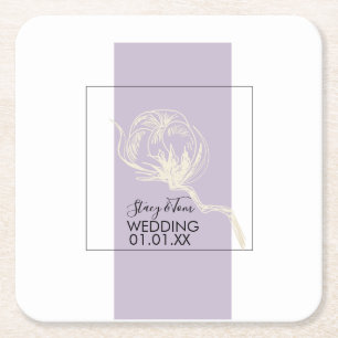 Botanische katoenwonden Plant lavender Weddenschap Vierkante Kartonnen Onderzetter