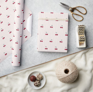 Botanische Kers Streep Picknick Verjaardag Cadeaupapier
