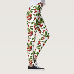 botanische kersen afdrukken op wit leggings