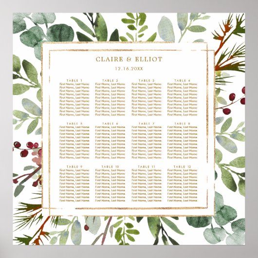 Botanische Kerst Gouden Trouw Zittijd Plaat Poster (Voorkant)