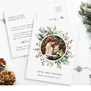 Botanische Kerst Groene Trouwfoto Bedankt Briefkaart