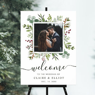 Botanische Kerst Huwelijks Welkom Foto Groen Poster