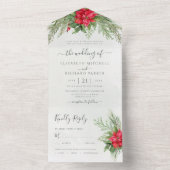 Botanische kerst in Poinsettia Winter Greenergy All In One Uitnodiging (Binnen)