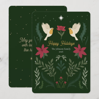 Botanische Kerst Robin Poinsettia Maatwerk Kaart