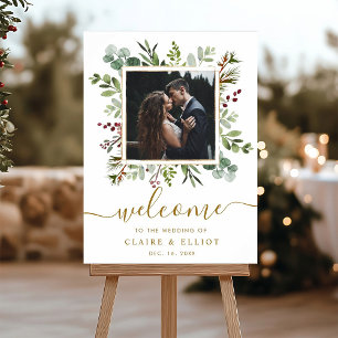 Botanische Kerst Trouw Welkom Foto Goud Poster