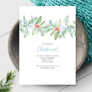 Botanische Kerst Watercolor Uitnodiging