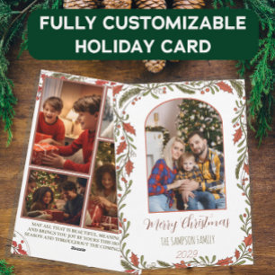 Botanische kerstboog – aangepaste familiefoto's feestdagenkaart
