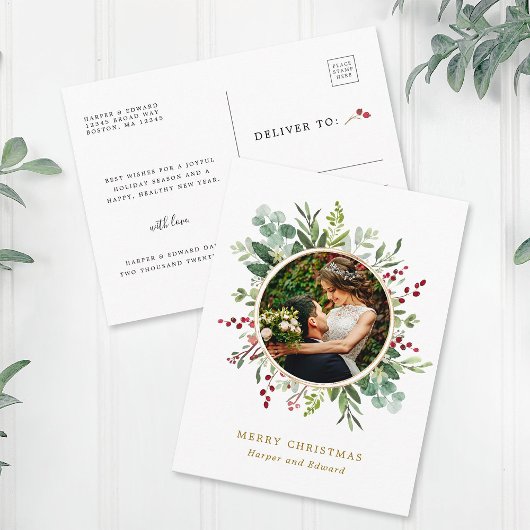 Botanische kerstcadeaufotofeestdag briefkaart