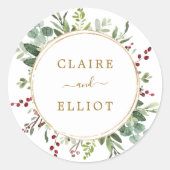 Botanische kerstfeestdag goud ronde sticker (Voorkant)