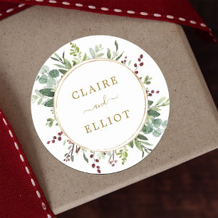 Botanische kerstfeestdag goud ronde sticker