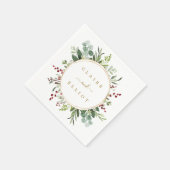 Botanische kerstfeestdag gouden bruiloft servet (Hoek)