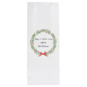 Botanische Kerstkrans Moderne Script Wijn Cadeautas (Achterkant)